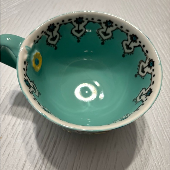 Anthropologie Elka Ayaka Aqua Floral Twisted Handle Footed Mug Pedestal Cup - Picture 7 of 10